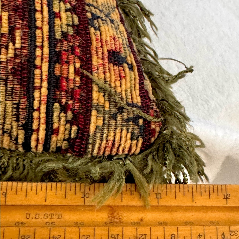 Vintage Decorative Elephant Tapestry Pillow Green Burgundy Square 11.5” Fringe - Picture 4 of 12